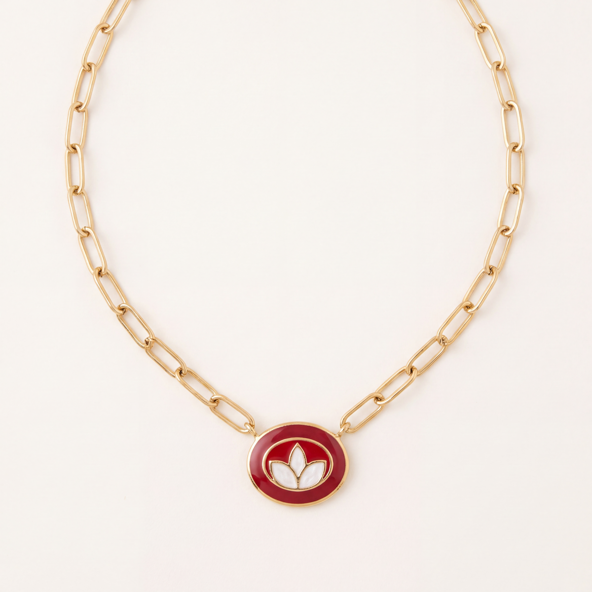 The Crimson Lotus Pendant Necklace flatlay