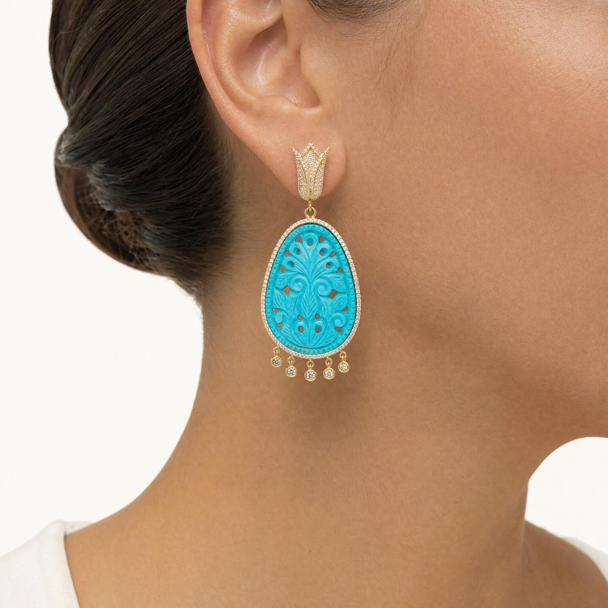 Lotus of the Two Lands Earrings on model