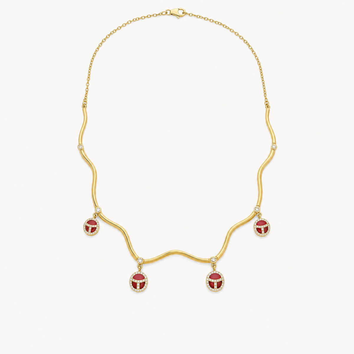 The Red Orbit Necklace flatlay