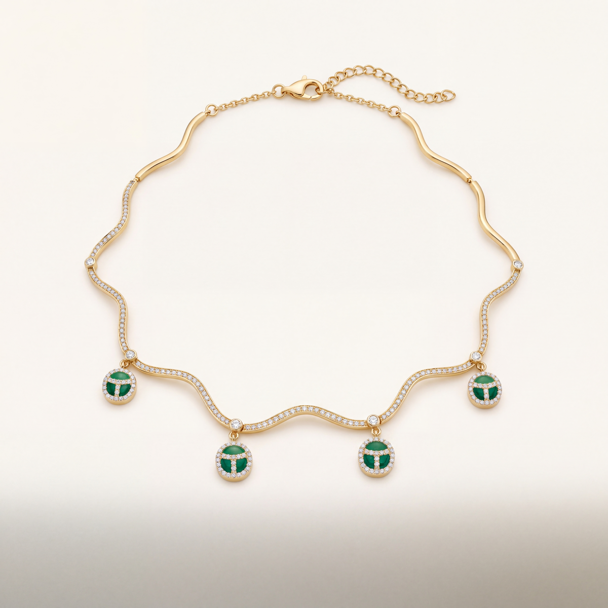 Emerald Orbit Necklace flatlay